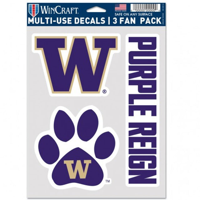 Paquete de 3 calcomanías multiusos para fanáticos de Washington Huskies