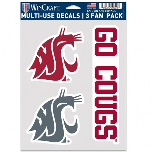 Paquete de 3 calcomanías multiusos para fanáticos de los Washington State Cougars