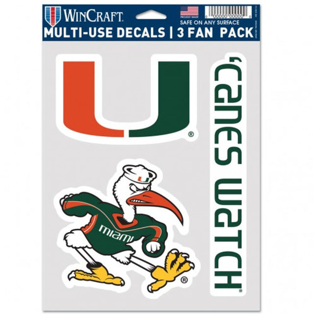 Paquete de 3 calcomanías multiusos para fanáticos de los Miami Hurricanes