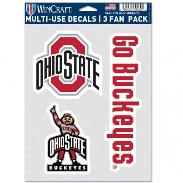 Paquete de 3 calcomanías multiusos para fanáticos de Ohio State Buckeyes