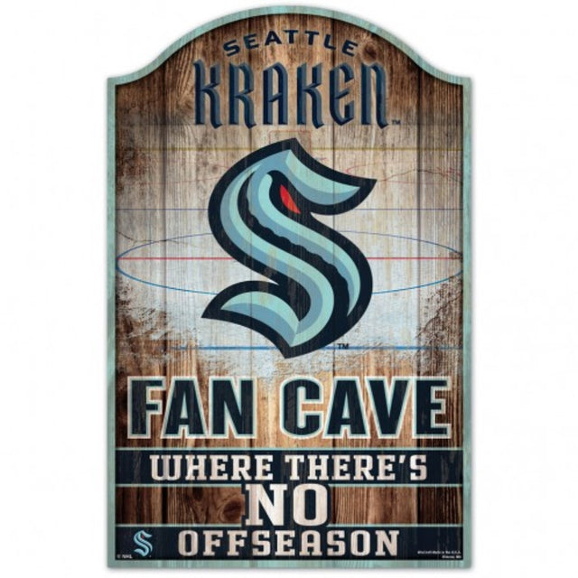 Letrero de madera de 11 x 17 con el nombre de Seattle Kraken, diseño de cueva de abanico