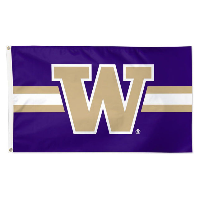 Bandera de los Washington Huskies de rayas horizontales de estilo de lujo de 3 x 5 pulgadas