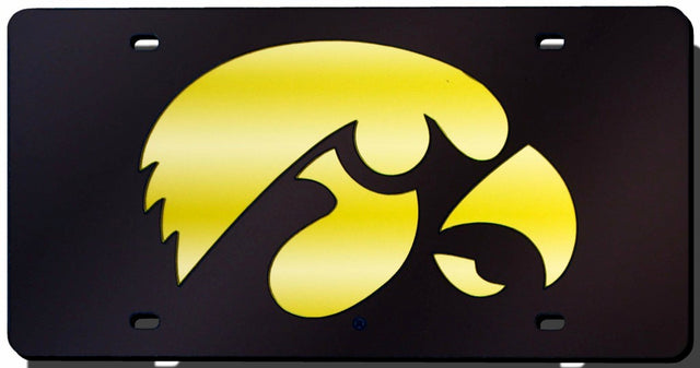 Matrícula de Iowa Hawkeyes cortada con láser en color negro