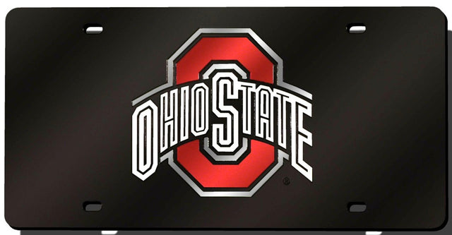 Matrícula de Ohio State Buckeyes cortada con láser en color negro