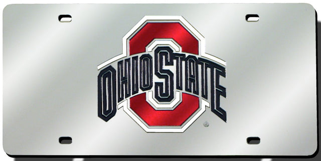 Matrícula de Ohio State Buckeyes cortada con láser en color plateado