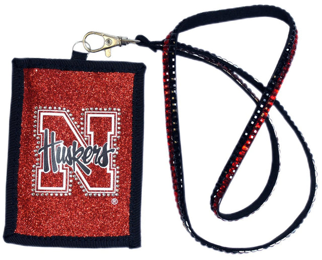 Cartera con cordón de cuentas y logotipo en cursiva de los Nebraska Cornhuskers