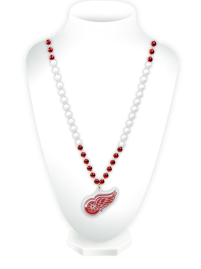 Detroit Red Wings Beads with Medallion Mardi Gras Style