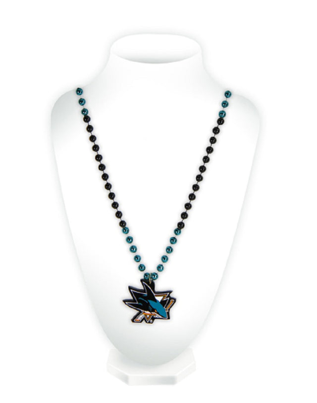 San Jose Sharks Beads with Medallion Mardi Gras Style