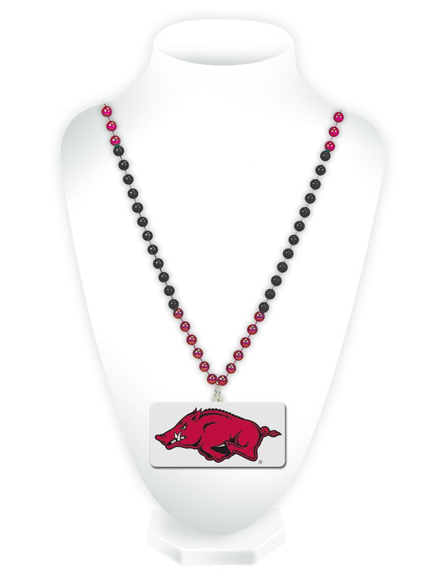 Cuentas de Arkansas Razorbacks con medallón estilo Mardi Gras