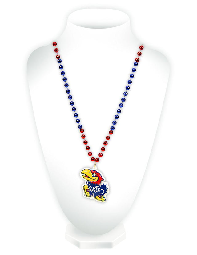 Kansas Jayhawks Beads with Medallion Mardi Gras Style