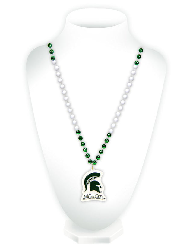 Michigan State Spartans Beads with Medallion Mardi Gras Style