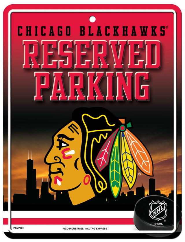 Letrero de metal para estacionamiento de Chicago Blackhawks