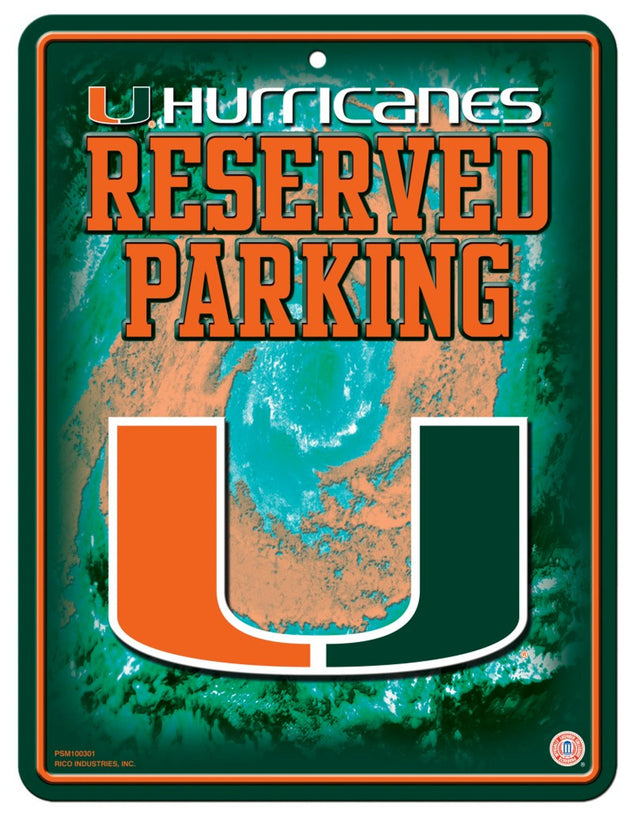 Letrero de estacionamiento de metal de los Miami Hurricanes