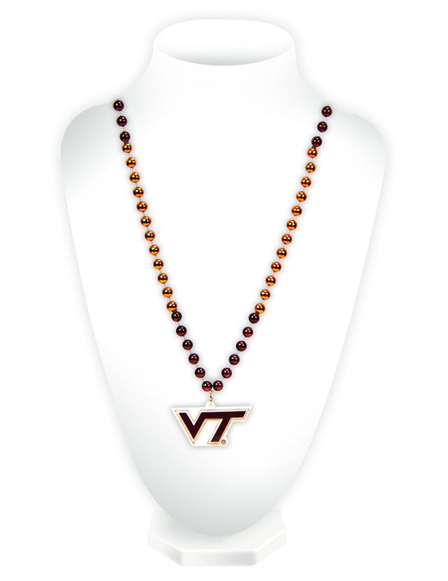 Virginia Tech Hokies Beads with Medallion Mardi Gras Style