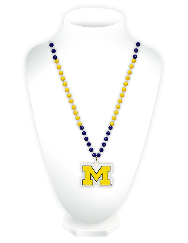 Cuentas de los Wolverines de Michigan con medallón estilo Mardi Gras