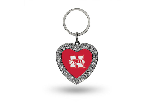 Llavero con forma de corazón de diamantes de imitación de los Nebraska Cornhuskers