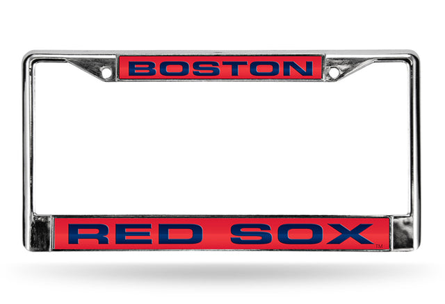 Marco para matrícula de los Boston Red Sox cortado con láser, fondo rojo cromado con letras azules