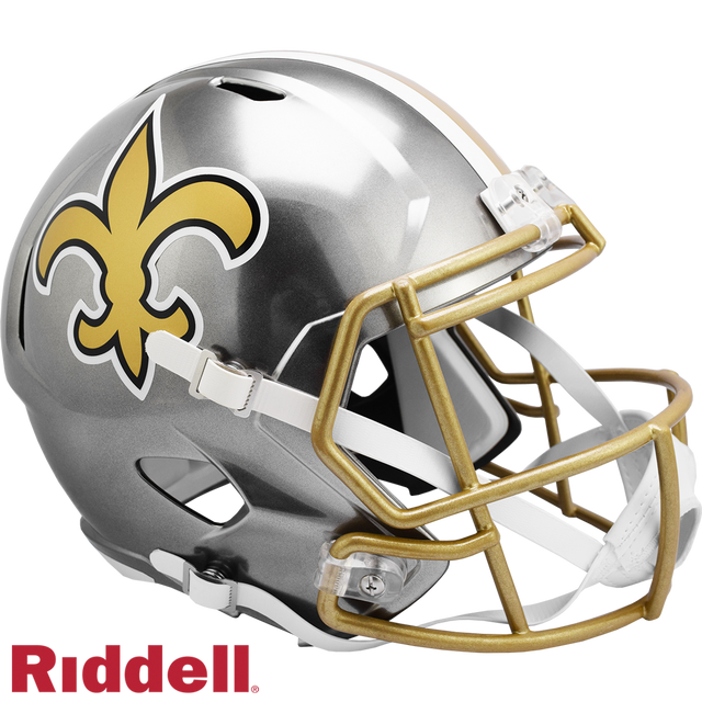 Réplica de casco Riddell de los New Orleans Saints en tamaño completo, estilo Speed, FLASH, alternativa