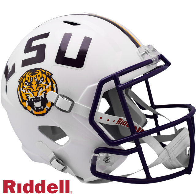 Réplica de casco de los LSU Tigers Riddell, tamaño completo, estilo Speed, color blanco