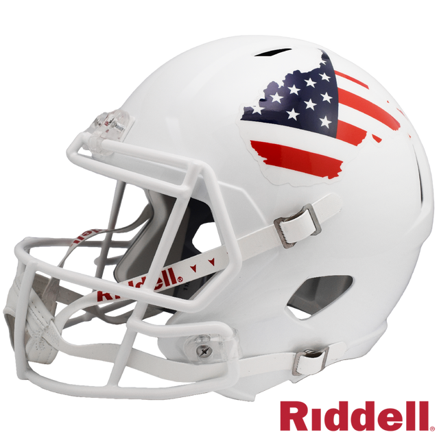 Réplica de casco de los West Virginia Mountaineers de Riddell en tamaño completo, estilo Speed, estrellas y rayas