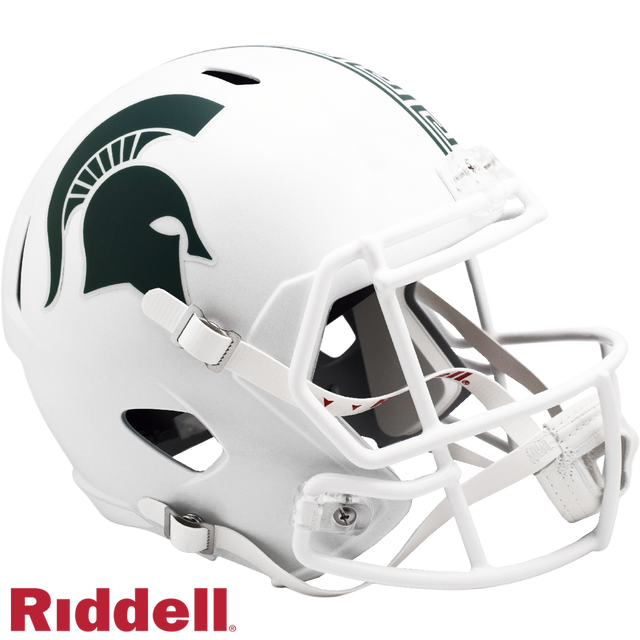 Réplica de casco de los Spartans de Michigan State, tamaño completo, estilo Speed, de Riddell, color blanco