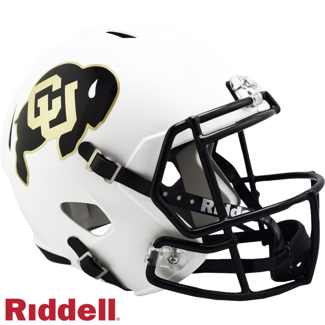 Casco de los Colorado Buffaloes, réplica de Riddell, tamaño completo, estilo Speed, blanco mate