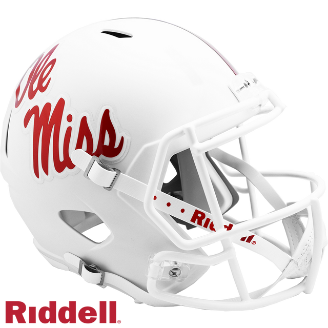 Réplica de casco Mississippi Rebels de Riddell en tamaño completo, estilo Speed, color blanco