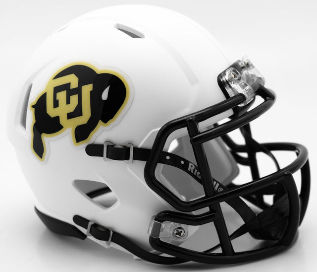 Casco Colorado Buffaloes - Réplica en miniatura de Riddell - Estilo Speed ​​- Blanco mate