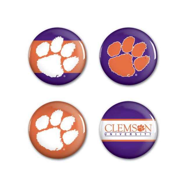 Paquete de 4 botones de los Clemson Tigers de 1 1/4" de diámetro