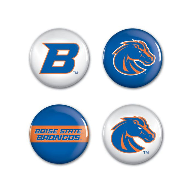 Paquete de 4 botones de los Boise State Broncos de 1 1/4" de diámetro