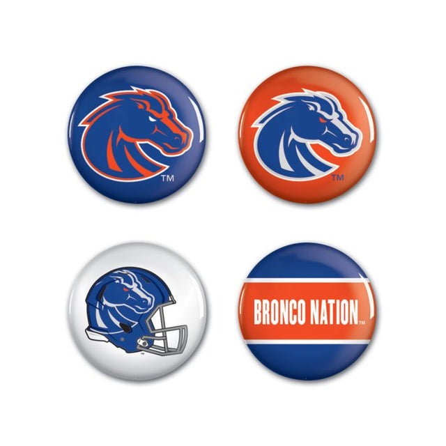 Paquete de 4 botones de los Boise State Broncos de 1 1/4" de diámetro