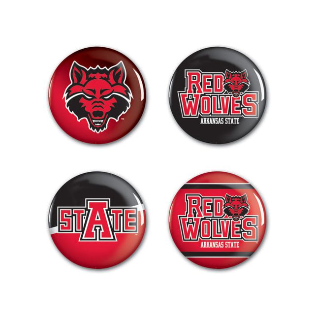 Paquete de 4 botones de los Arkansas State Red Wolves de 1 1/4" de diámetro