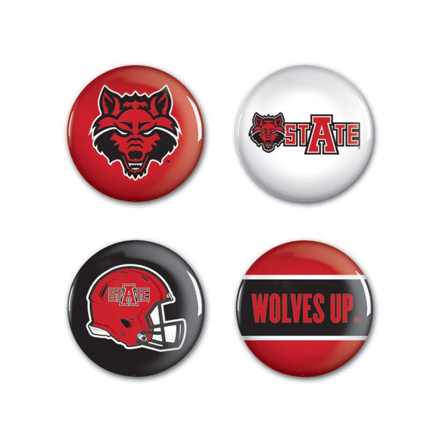 Paquete de 4 botones de los Arkansas State Red Wolves de 1 1/4" de diámetro