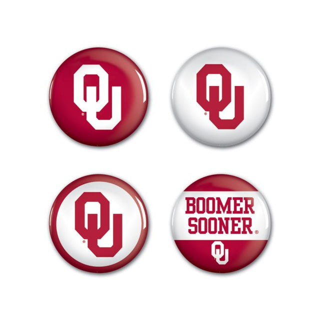 Paquete de 4 botones de los Oklahoma Sooners de 1 1/4" de diámetro