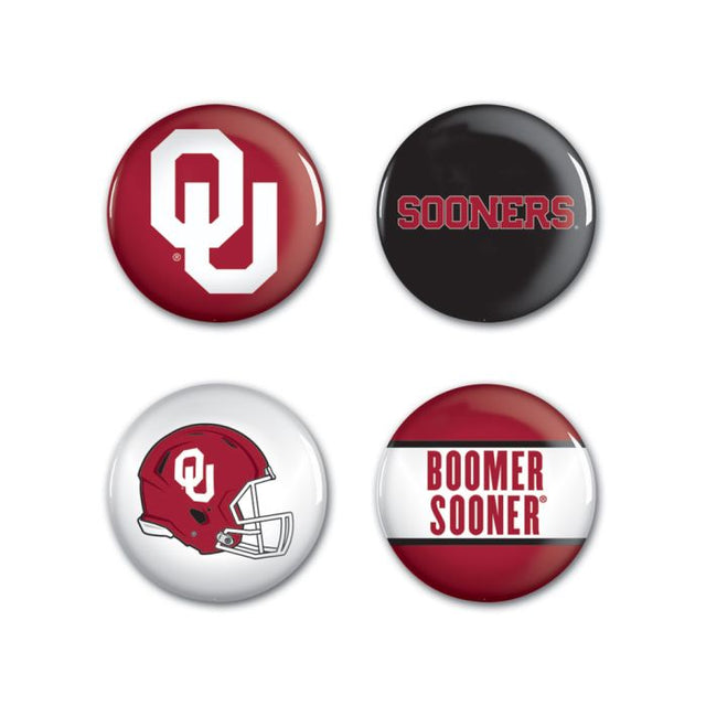 Paquete de 4 botones de los Oklahoma Sooners de 1 1/4" de diámetro