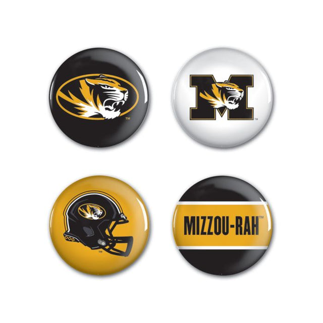 Paquete de 4 botones de los Missouri Tigers de 1 1/4" de diámetro