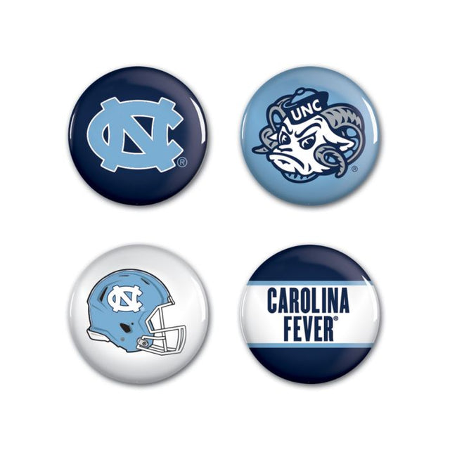 Paquete de 4 botones Tar Heels de Carolina del Norte de 1 1/4" de diámetro