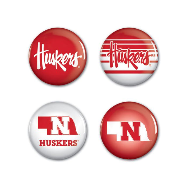 Paquete de 4 botones de Nebraska Cornhuskers de 1 1/4" de diámetro