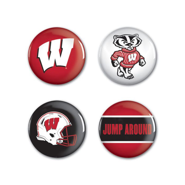 Paquete de 4 botones de Wisconsin Badgers de 1 1/4" de diámetro