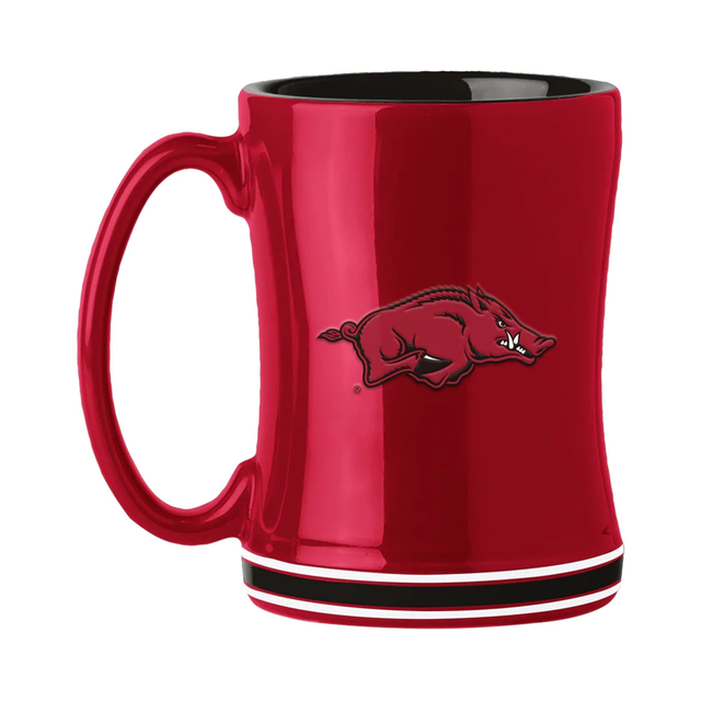 Taza de café Arkansas Razorbacks de 14 oz con el color del equipo de relevo esculpido