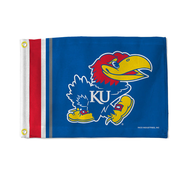 Bandera de los Jayhawks de Kansas, 12 x 17, con rayas, utilitaria