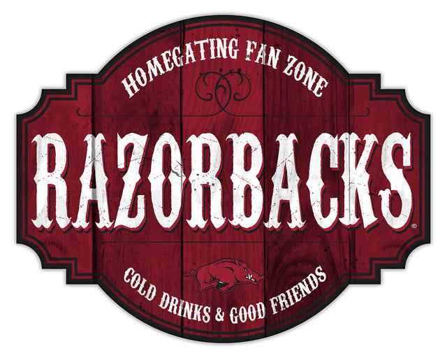 Letrero de madera de 12" de Arkansas Razorbacks Homegating Tavern