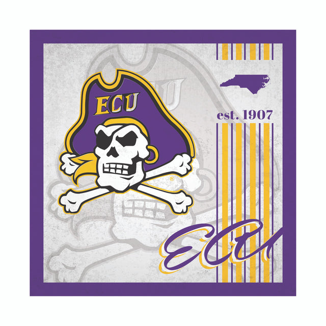 Letrero de madera de los Piratas de East Carolina de 10 x 10 pulgadas con diseño de álbum