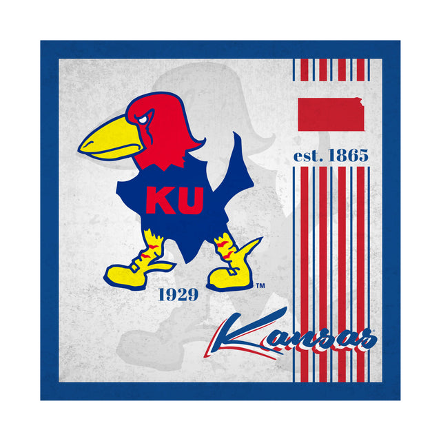 Letrero de madera de 10 x 10 de los Kansas Jayhawks con diseño de álbum