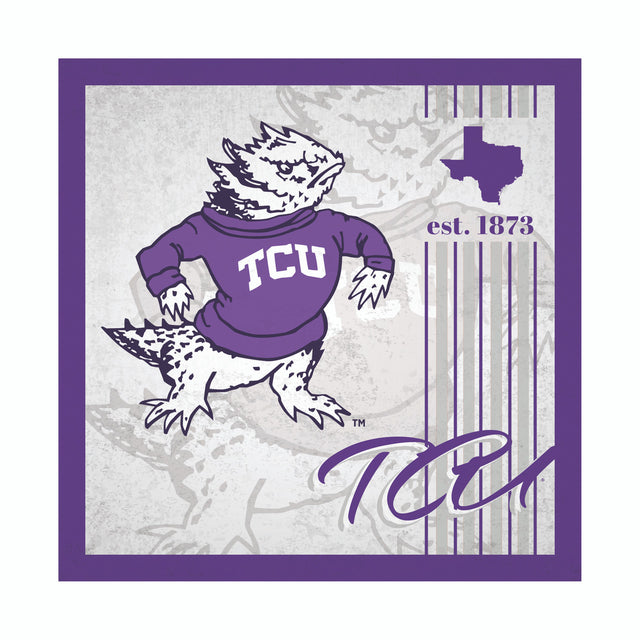 Letrero de madera de 10 x 10 con diseño de álbum de TCU Horned Frogs