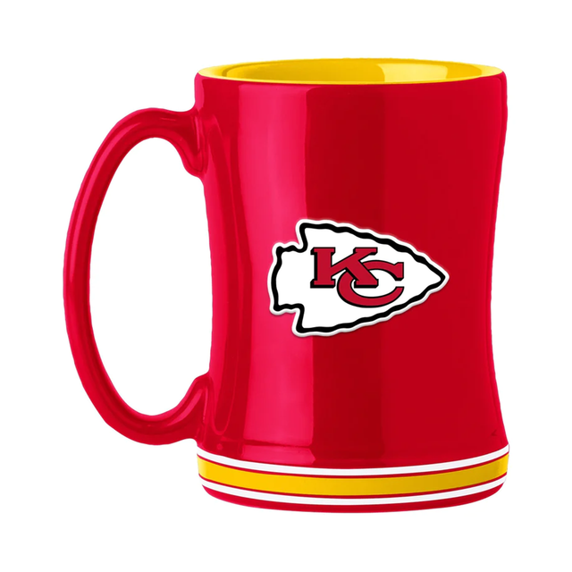 Taza de café de los Kansas City Chiefs de 14 oz con el color del equipo de relevo esculpido