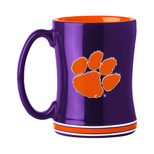 Taza de café de los Clemson Tigers de 14 oz con el color del equipo de relevo esculpido