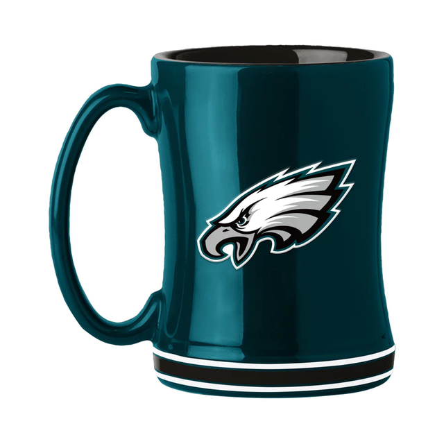 Taza de café de los Philadelphia Eagles de 14 oz con el color del equipo de relevo esculpido