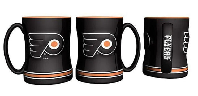 Taza de café de los Philadelphia Flyers de 14 oz con el color del equipo de relevo esculpido