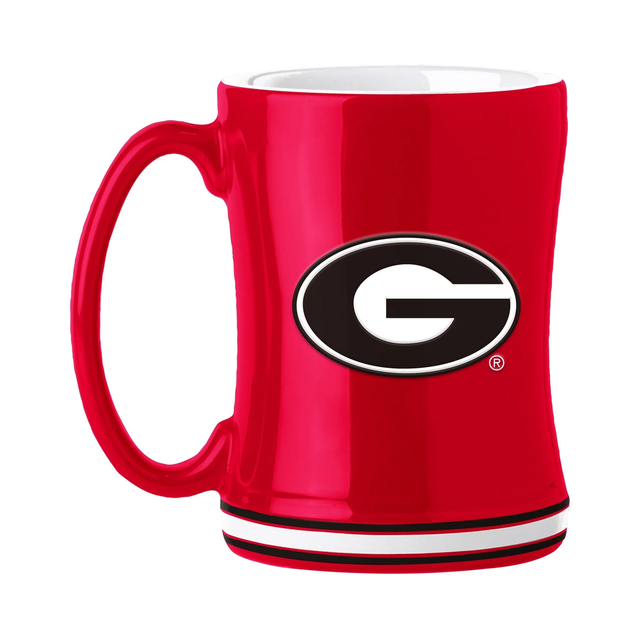 Taza de café de 14 oz de Georgia Bulldogs con relieve esculpido en color del equipo